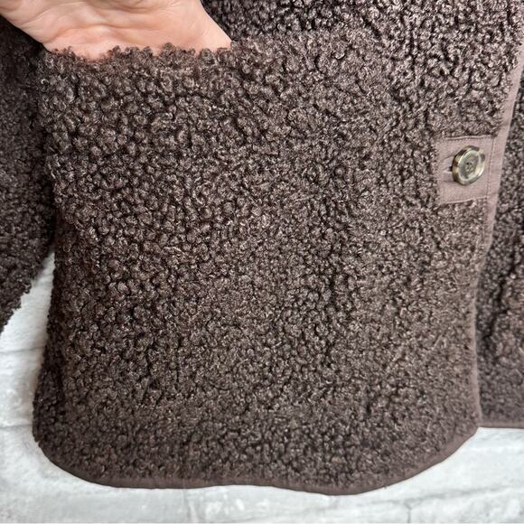 J. Crew Teddy Sherpa Coat Size Medium Chocolate Brown Button Front Collared - Picture 5 of 12